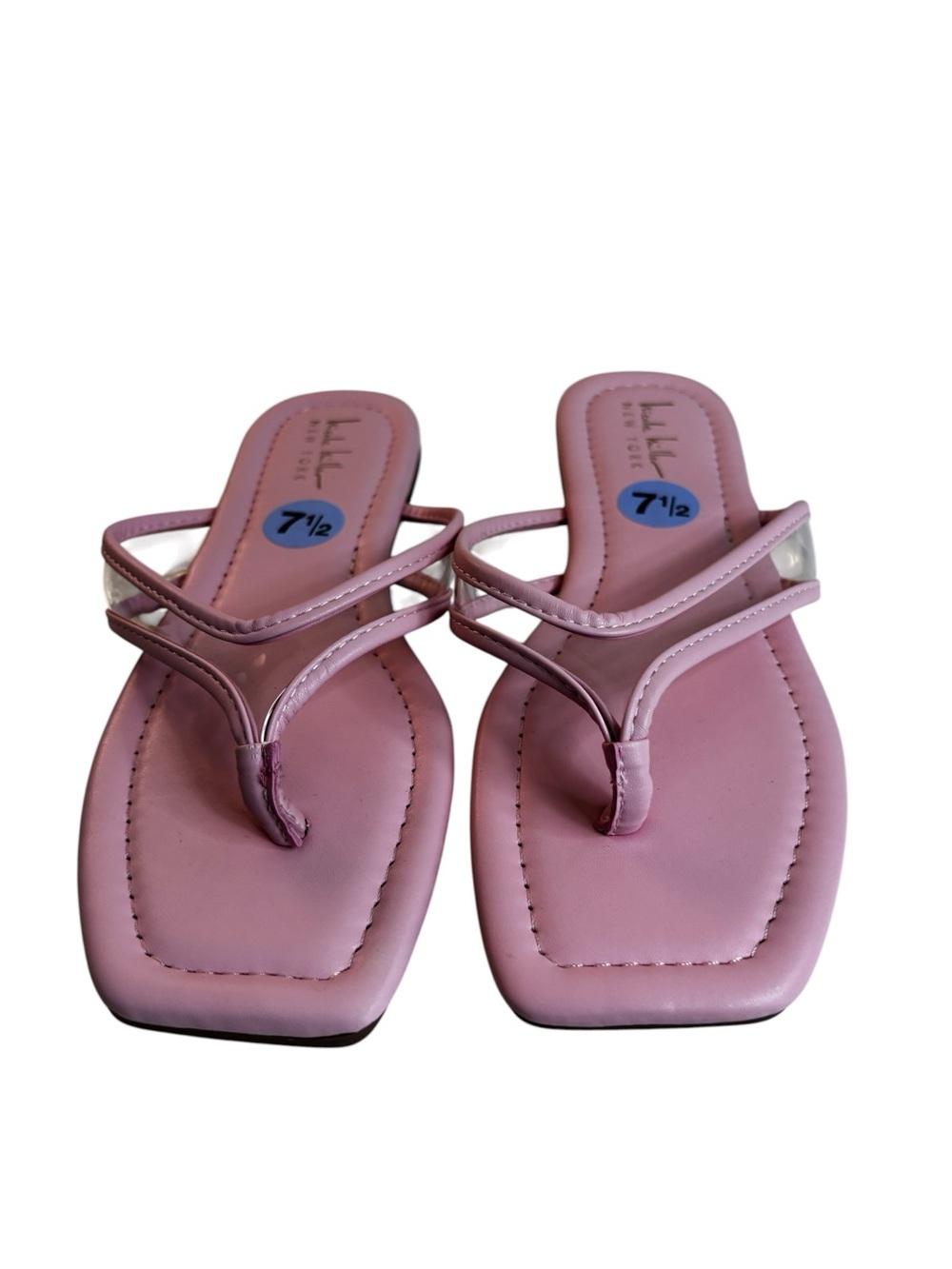Nicole Miller Pale Pink Minimalist Square Toe Thong Flats.